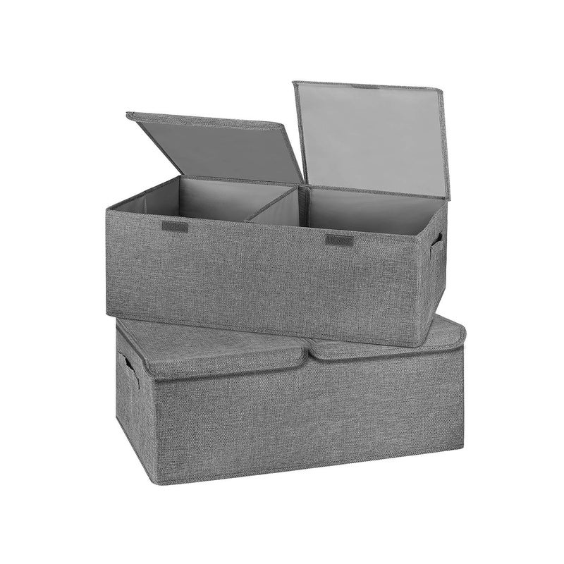 Valease 2 Pack Storage Boxes with Lids and Handles, Collapsible Linen Storage Bins Organizer Containers Baskets Cube with Removable Divider for Home Bedroom Closet Office (Grey, Small) - Image 1